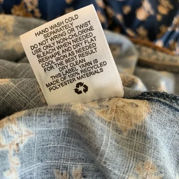 Lucky Brand Floral Midi Dress Button Collar Medium Minimalist Peasant Rayon Tie - Picture 12 of 12